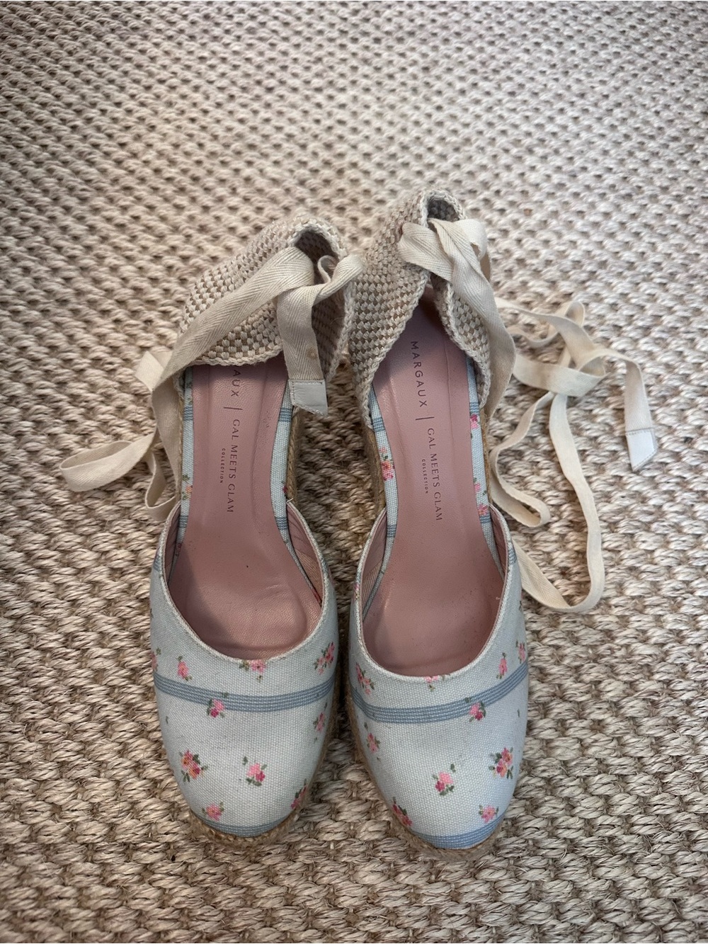 Margaux Floral Canvas Espadrilles in Light Blue and Pink